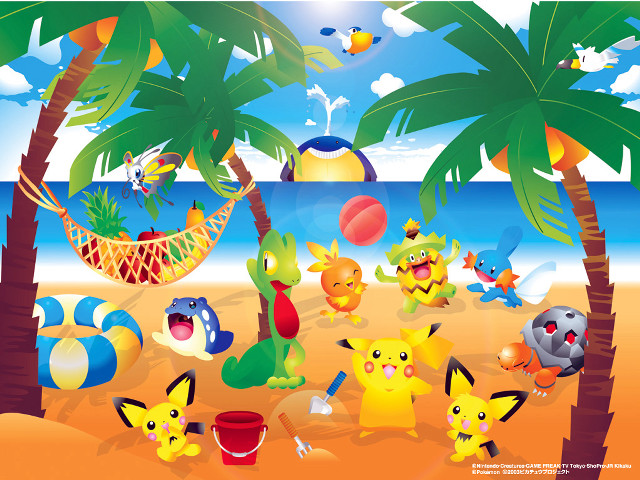 Pokemon beach hammock palm trees free wallpaper for desktop - medium preview image