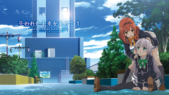 Anime girl sitting man standing free wallpaper for desktop - medium preview image