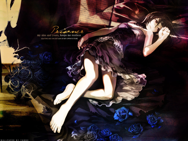 Woman dress bed roses purple free wallpaper for desktop - medium preview image