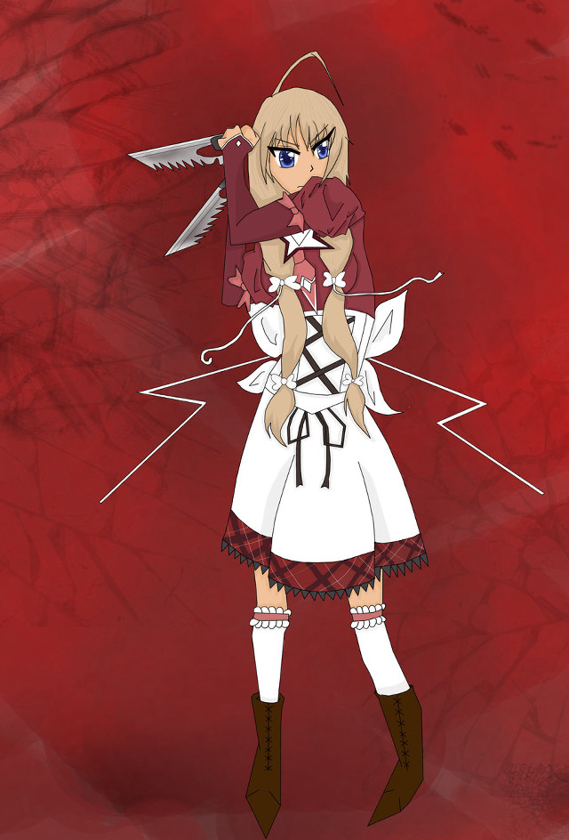 Girl knife dress red background free wallpaper for mobile - medium preview image