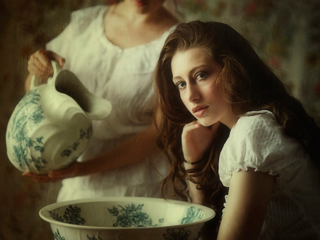 Woman holding tea pot two free wallpaper for desktop - medium preview image