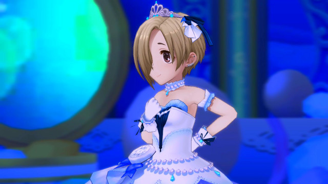 Woman white dress blue background free wallpaper for desktop - medium preview image