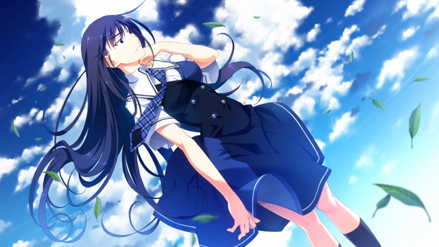 Girl blue dress flying hair #2 free wallpaper for desktop - medium preview image