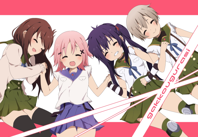 Anime girls group interlocked hands free wallpaper for desktop - medium preview image