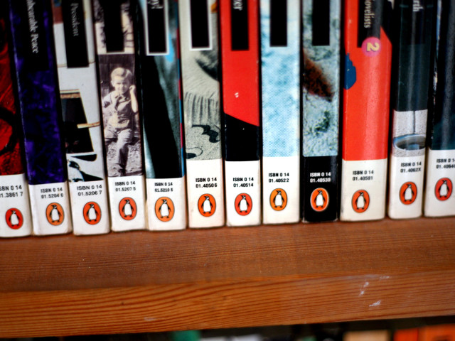 Bookshelf red circle black white free wallpaper for desktop - medium preview image