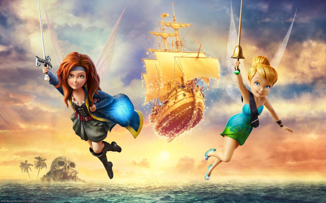 Cartoon girls flying pirate ship free wallpaper for desktop - medium preview image