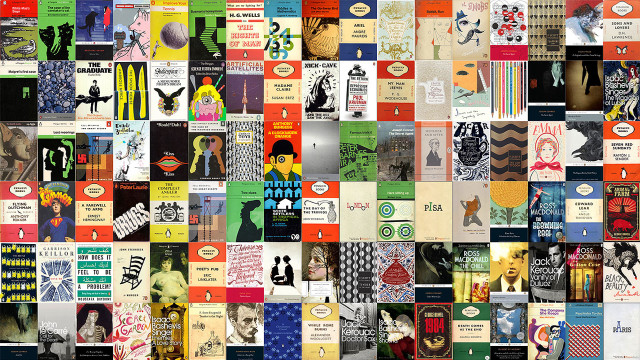 Collage of books different covers free wallpaper for desktop - medium preview image
