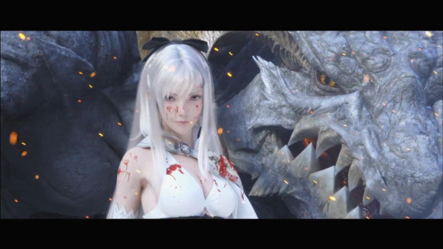 White hair woman dragon blood free wallpaper for desktop - medium preview image