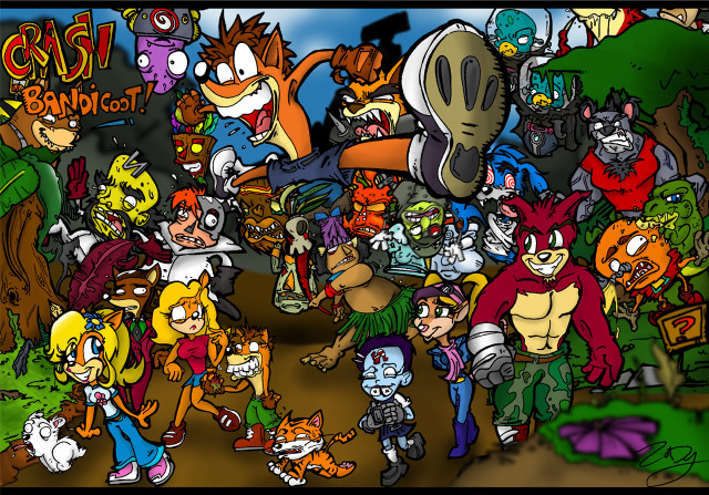 Cartoon people forest dog cat free wallpaper for desktop - medium preview image