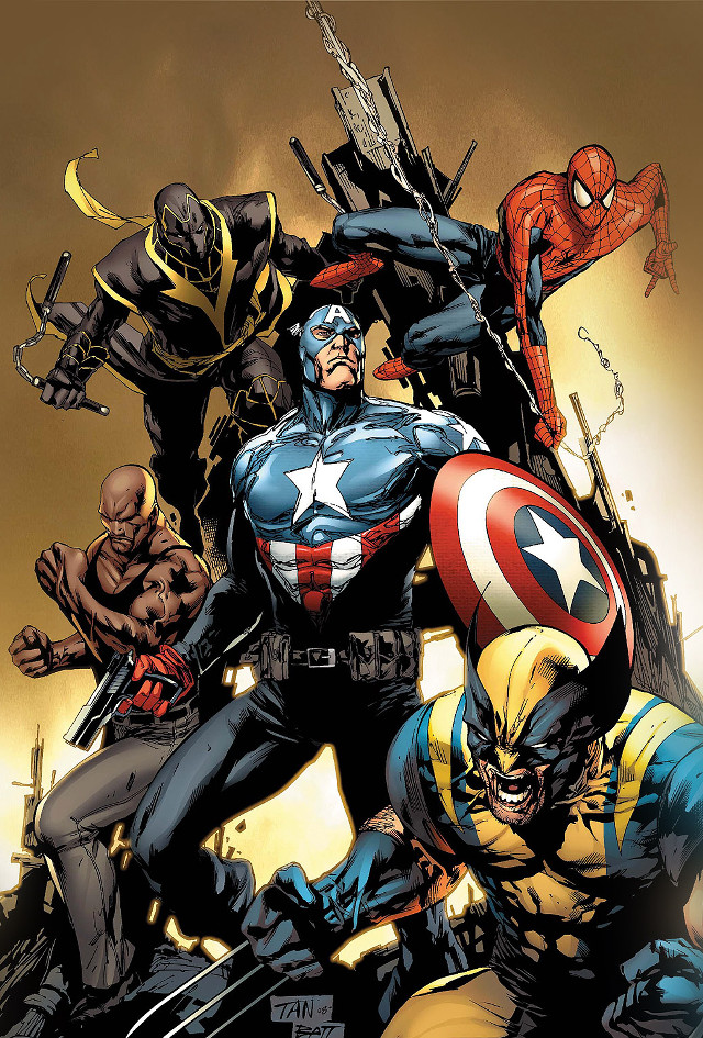 Avengers group yellow background sky free wallpaper for mobile - medium preview image