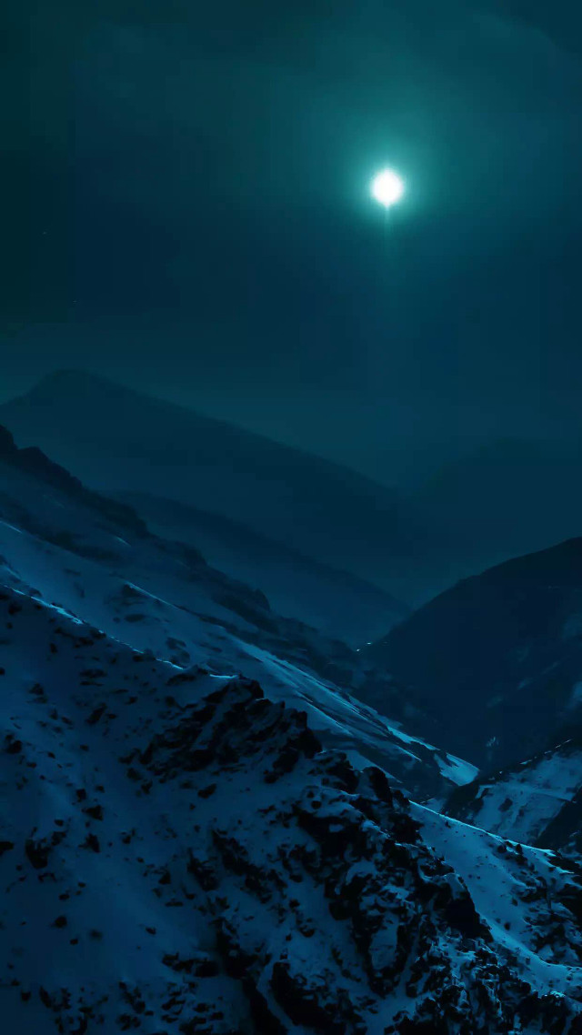 Full moon snowy mountains night free wallpaper for mobile - medium preview image