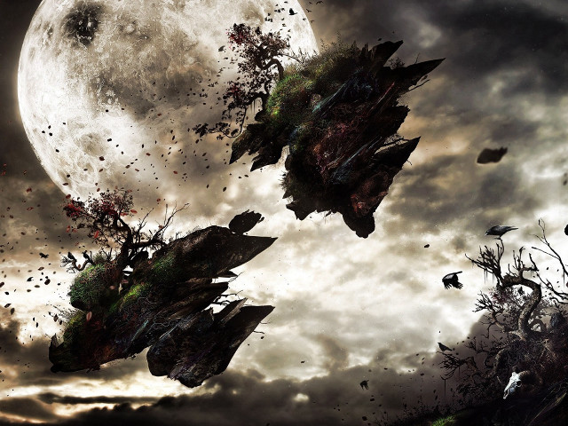 Flying birds moonlit sky full free wallpaper for desktop - medium preview image