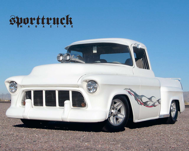White truck flame design hood free wallpaper for desktop - medium preview image