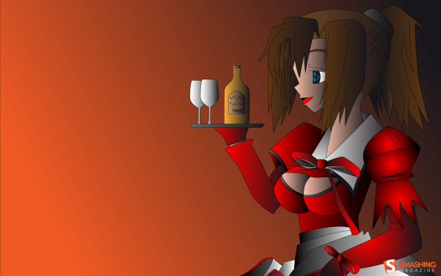 Woman holding tray bottle wine free wallpaper for desktop - medium preview image