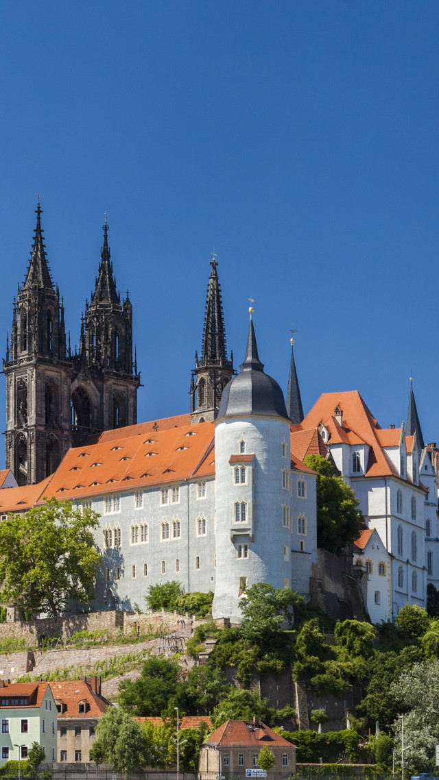 Castle red roof clock tower free wallpaper for mobile - medium preview image