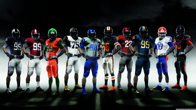 Football players helmeted arms aligned free wallpaper for desktop - medium preview image