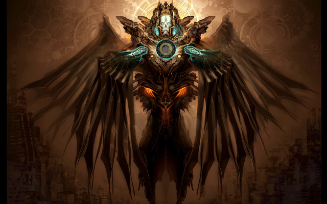 Winged creature clock forehead wings free wallpaper for desktop - medium preview image