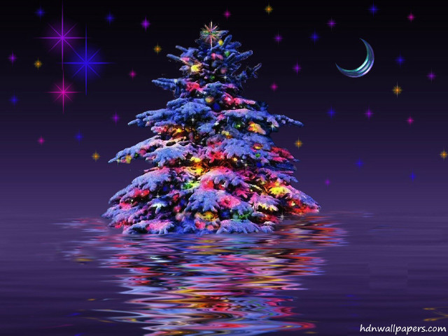 Christmas tree night sky stars free wallpaper for desktop - medium preview image
