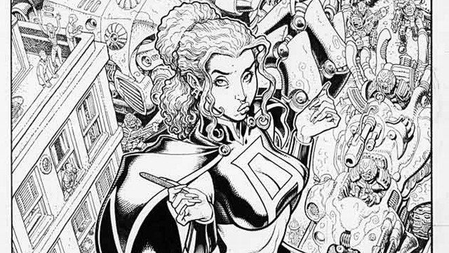 Black white drawing man surrounded free wallpaper for desktop - medium preview image