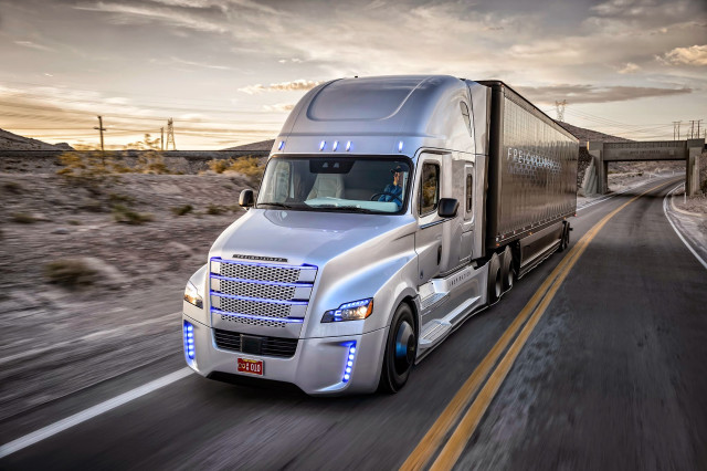 Truck driving road bridge sunset free wallpaper for desktop - medium preview image