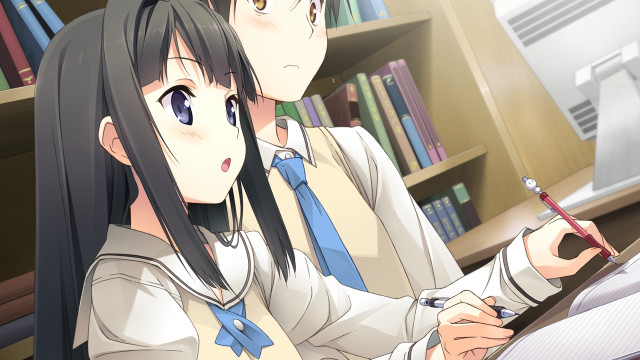 Two people sitting desk pen free wallpaper for desktop - medium preview image