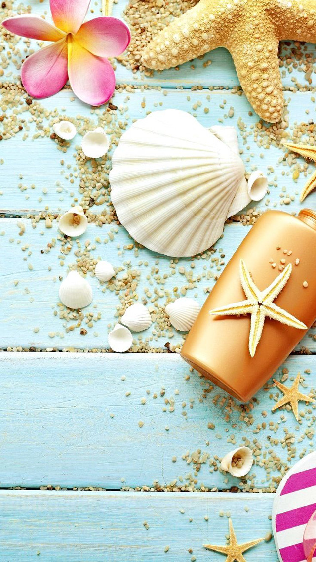 Sunscreen starfish blue wood shells free wallpaper for mobile - medium preview image