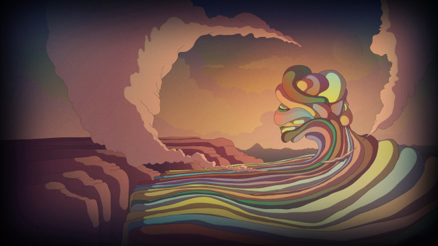 Man wave sunset mountain painting free wallpaper for desktop - medium preview image