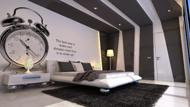 Bedroom large bed large clock free wallpaper for desktop - medium preview image