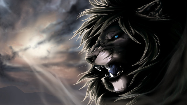 Lion blue eyes black mane free wallpaper for desktop - medium preview image