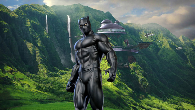Man black suit mountain futuristic free wallpaper for desktop - medium preview image