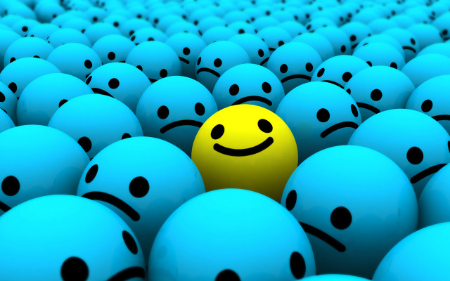 Yellow smiley face blue balls #2 free wallpaper for desktop - medium preview image