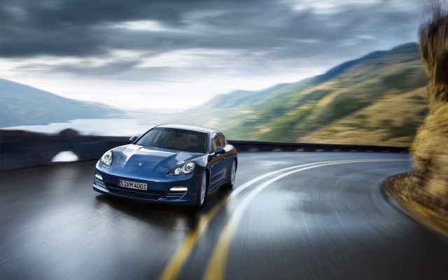 Blue sports car driving road #6 free wallpaper for desktop - medium preview image