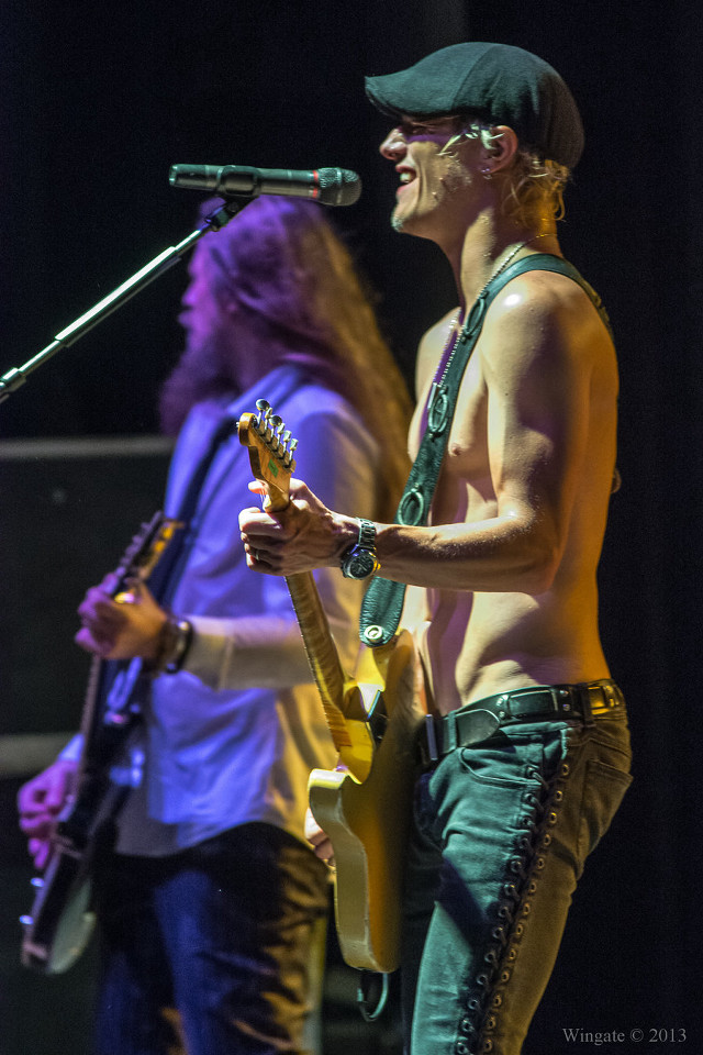 Shirtless men guitar singing microphone free wallpaper for mobile - medium preview image