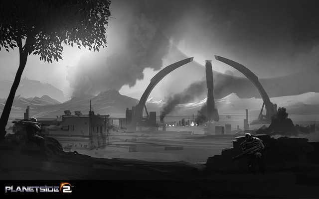 Black white city smoke pipes free wallpaper for desktop - medium preview image