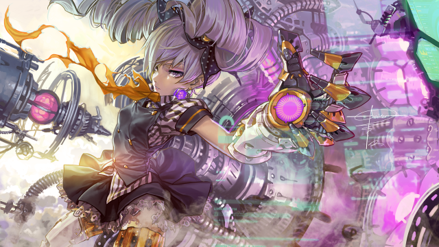 Girl gun purple dress steampunk free wallpaper for desktop - medium preview image