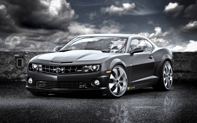 Chevrolet camaro black white cloudy #2 free wallpaper for desktop - medium preview image