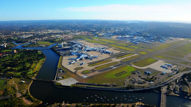 Aerial airport river bridge runway free wallpaper for desktop - medium preview image