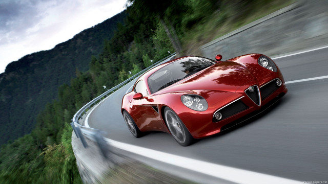 Red sports car mountain road #5 free wallpaper for desktop - medium preview image