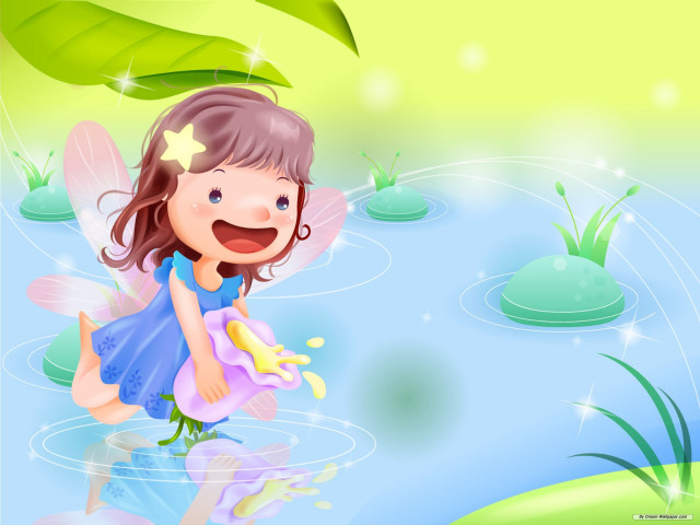 Little girl blue dress pond free wallpaper for desktop - medium preview image