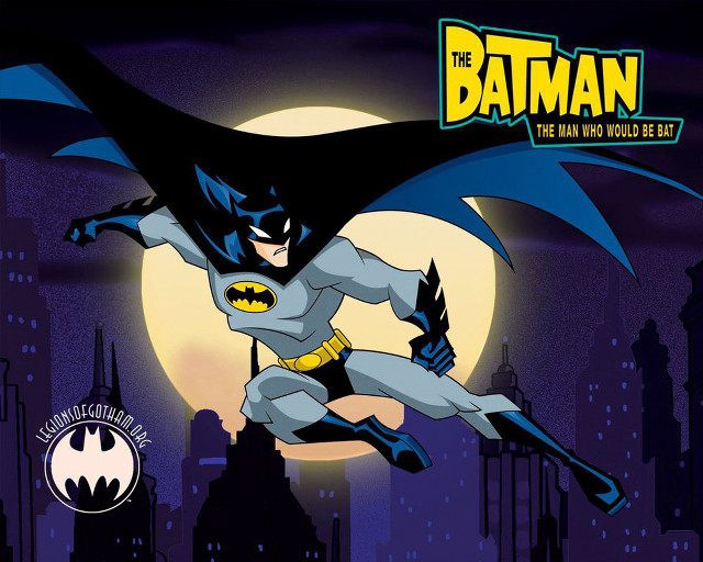 Batman cartoon flying city night free wallpaper for desktop - medium preview image