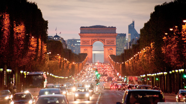 Busy street cars bridge dusk free wallpaper for desktop - medium preview image
