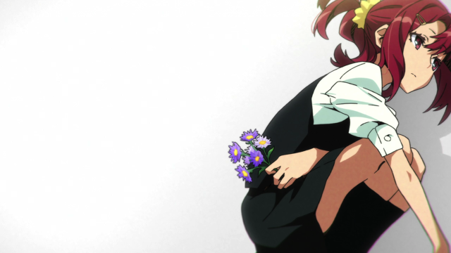 Woman red hair glasses bouquet free wallpaper for desktop - medium preview image