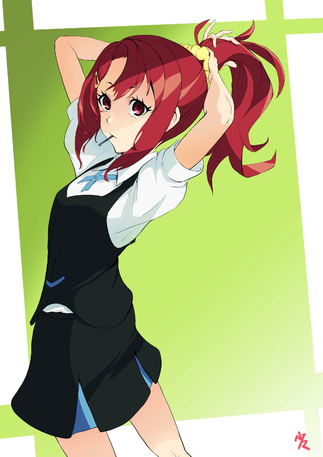 Redhair girl tennisracket greenbackground flowinghair free wallpaper for mobile - medium preview image