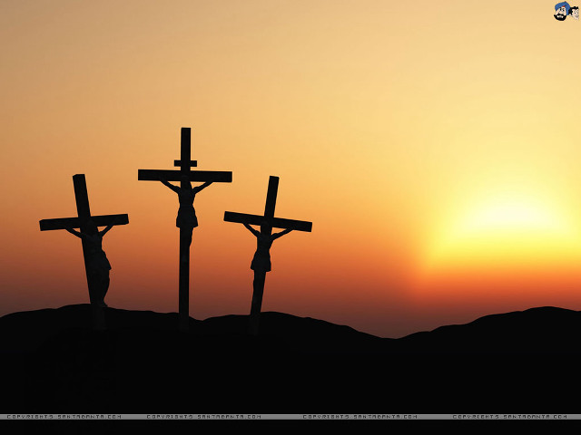 Three crosses hill sunset person free wallpaper for desktop - medium preview image