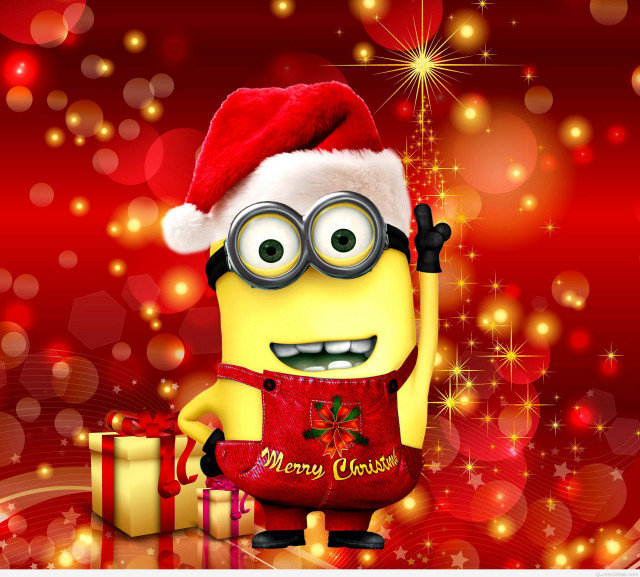 Minion santa hat christmas present free wallpaper for tablet - medium preview image