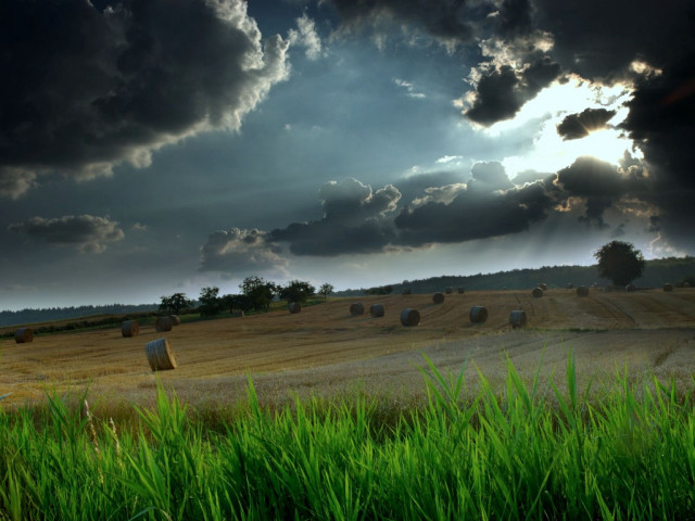 Hay bales cloudy sky sun #2 free wallpaper for desktop - medium preview image