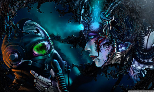 Couple mask green eye space free wallpaper for desktop - medium preview image