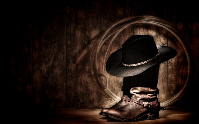 Cowboy hat boots table wooden free wallpaper for desktop - medium preview image