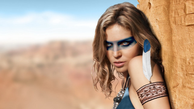 Woman blue makeup knife cliff #2 free wallpaper for desktop - medium preview image