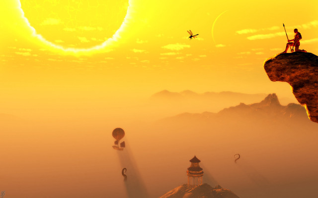 Man cliff kite flying bird free wallpaper for desktop - medium preview image